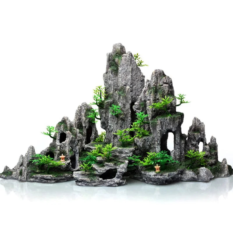 Fish Tank Plant Rockery Multi-style Aquarium Decoration,Resin Artificial Building Cave Aquarium Landscaping Ornament Decor