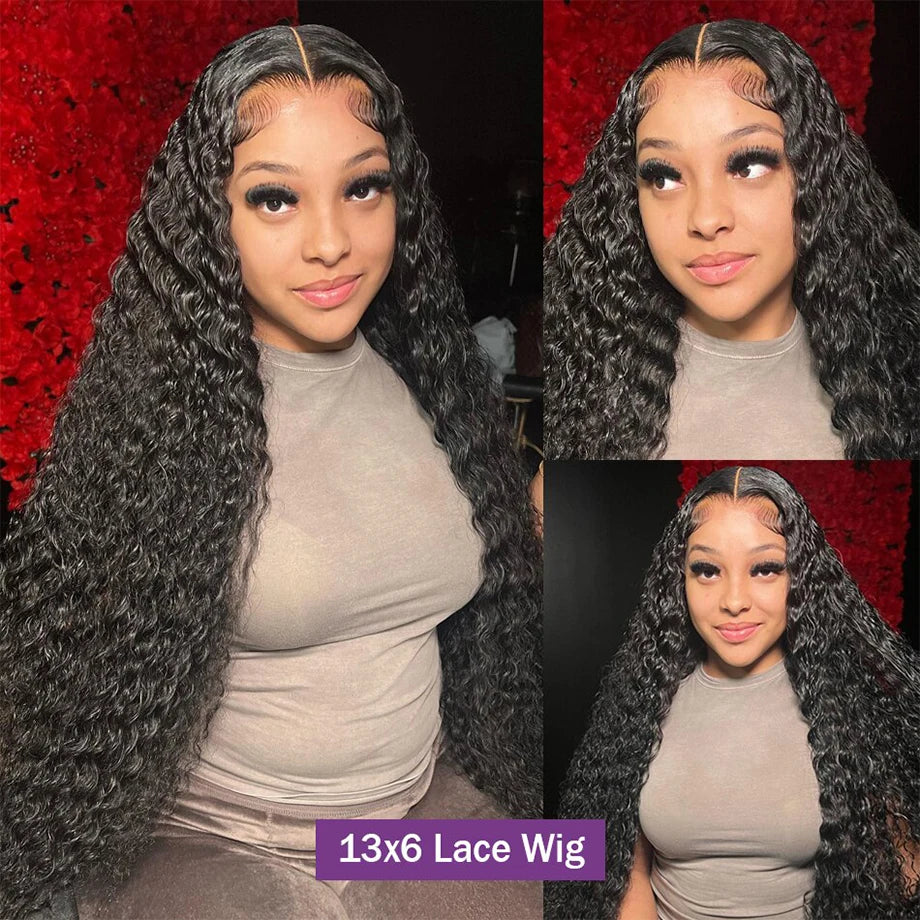 Deep Wave 13x4 HD Lace Front Human Hair Wigs For Women Indian Curly 13x6 Lace Frontal Wig Wet And Wavy Glueless Lace Closure Wig