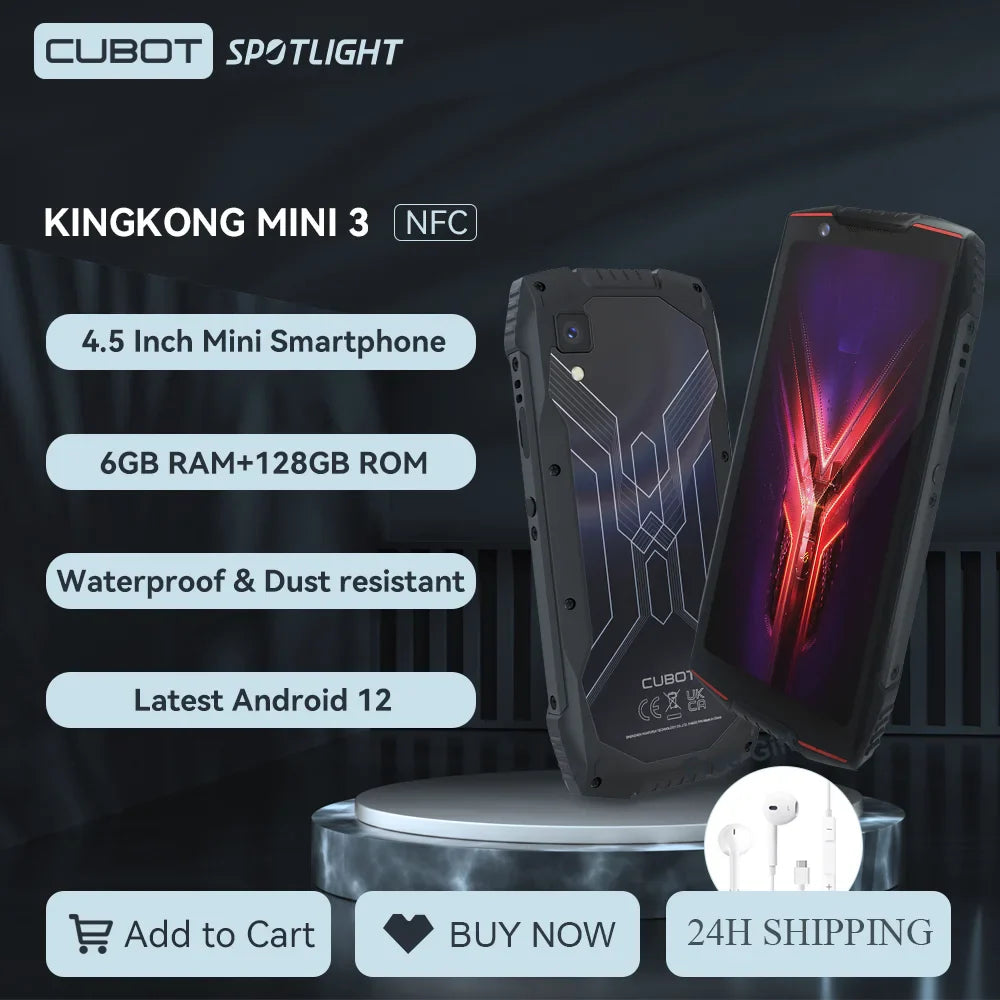 Cubot KingKong MINI 3, 4.5" Mini Smartphone, Helio G85 Octa-Core, 6GB+128GB, Dual SIM,NFC, Waterproof Rugged Phone, 4G Celulares