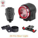 Bicycle Rear Lamp Braking Light Burglary Alarm Remote Call Wireless Control USB Charge LED Lantern Bike Finder Horn A8 Pro