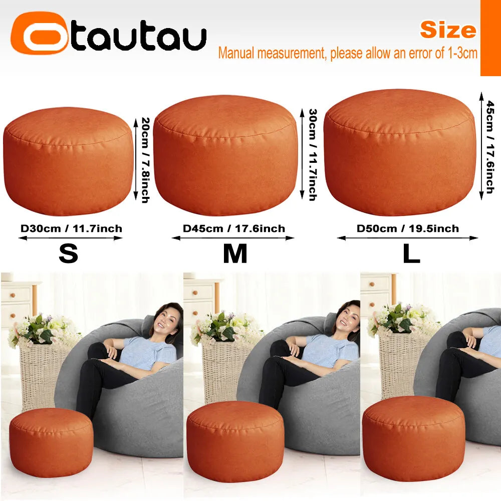 OTAUTAU Small Round Faux Leather Ottoman Stool Beanbag Pouf Footstool Stuffed Bean Bag Footrest Floor Corner Seat Puff JD004