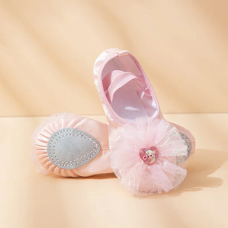 Girl's Satin Ballerina with Embroidered Dance Shoes Ballet Slipper Flats Split Leather Sole Gymnastics  (Toddler/Little Kid/Big)