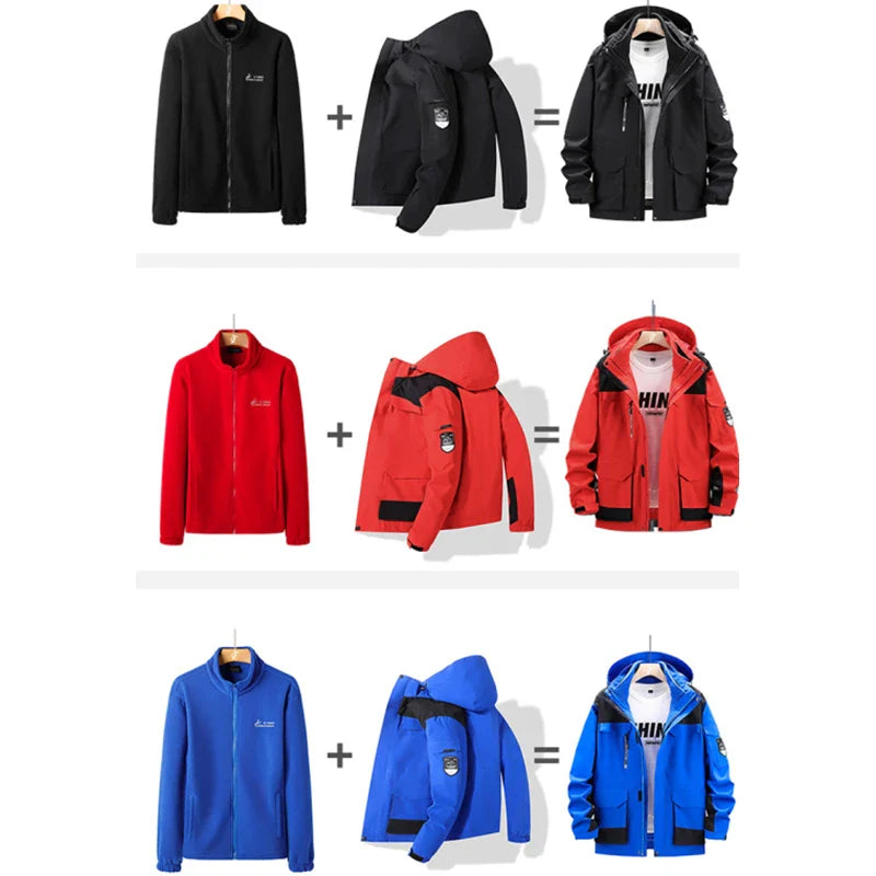 Plus Size 8xl Outdoor Waterproof Men's Two-pieces Sets 3 In 1 Thick Warm Coats Camping Windbreaker Winter Parka Hiking Jackets