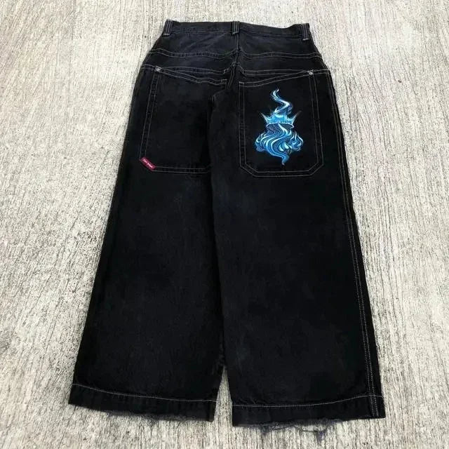 JNCO Jeans Men Y2K Harajuku Hip Hop 7 Graphic Embroidery Baggy Denim Pants Streetwear Casual High Waist Wide Leg Trousers New