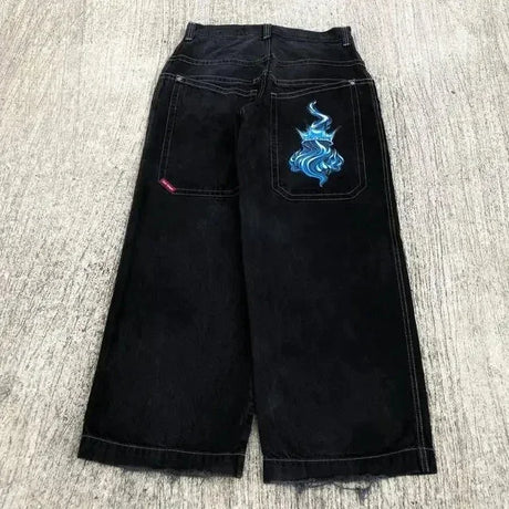 JNCO Jeans Men Y2K Harajuku Hip Hop 7 Graphic Embroidery Baggy Denim Pants Streetwear Casual High Waist Wide Leg Trousers New
