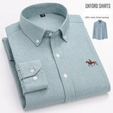 2023 100% Cotton Oxford Man Leisure Embroidered Horse Shirts Streetwear Oversized  Men Shirt Floral Long Sleeve Casual Plus Size