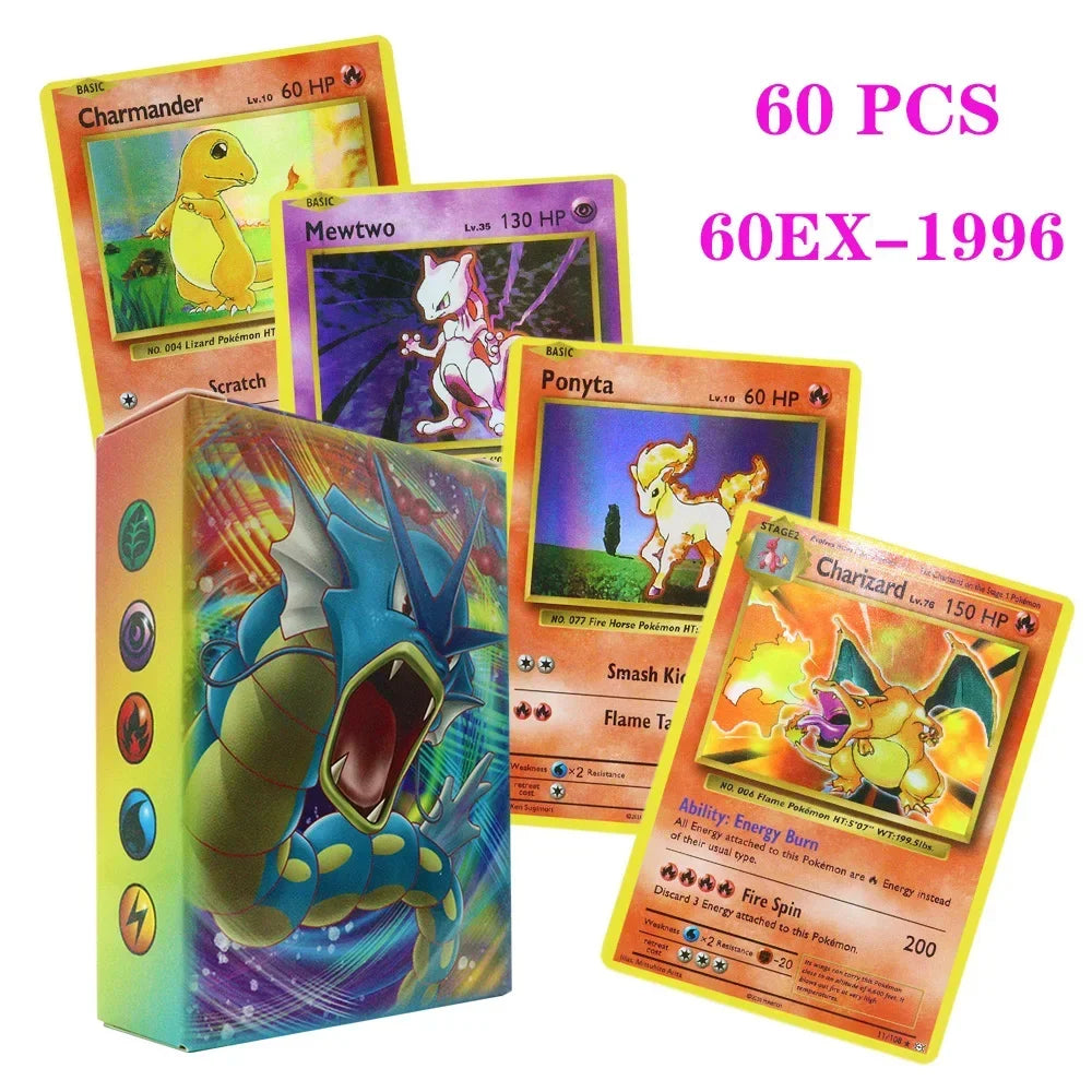 1996 Gen1 Pokemon First Edition English 60pcs Cards Vmax Charizard Pikachu Rare Classic Collection Battle Game Cards Toys Gifts