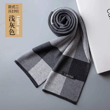 Fashion Classic Business Scarf Men Wool Scarf Soft Warm Thermal Muffler Casual Cashmere Knitted Shawl Male Autumn Winter No Box