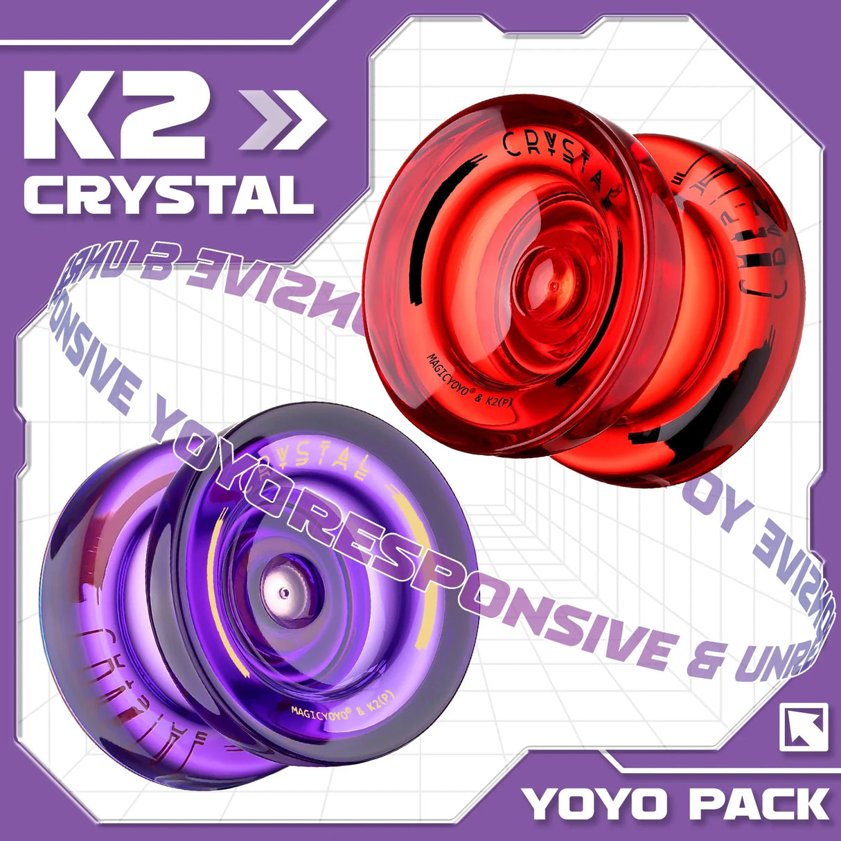 MAGICYOYO Responsive Yoyo for Kids K2 Crystal , Dual Purpose Plastic Yo-Yo for Beginners, Replacement Unresponsive Ball Bearing