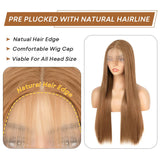 Ginger Blonde Lace Wigs for Black Women Straight Synthetic Light Brown Lace Wig T Part Pre Plucked with Baby Hair Glueless Wigs