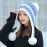 New Knitted Hat Thick Warm Earflap Hats Scarf 2Pcs Set Fleece Lined Ball Pompom Skullies Beanies Women Winter Rabbit Fur Cap