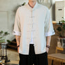 2024 Summer Crane Embroidery Top Traditional Chinese Style Mens Vintage Half Sleeve Linen Shirts Madarin Collar Kungfu Shirt