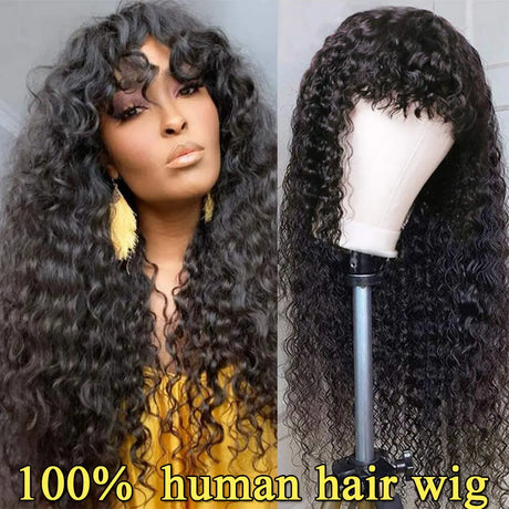 100% Human Hair Wigs Straight Hair With Bang Fringe For Women Brazilian Bob Wig Glueless Full Machine Made With Bangs 30 Inch