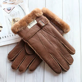 Sheepskin Fur Gloves Men's Thick Winter Warm Large Size Outdoor Windproof Cold Hand Stitching Sewn Leather Finger Gloves