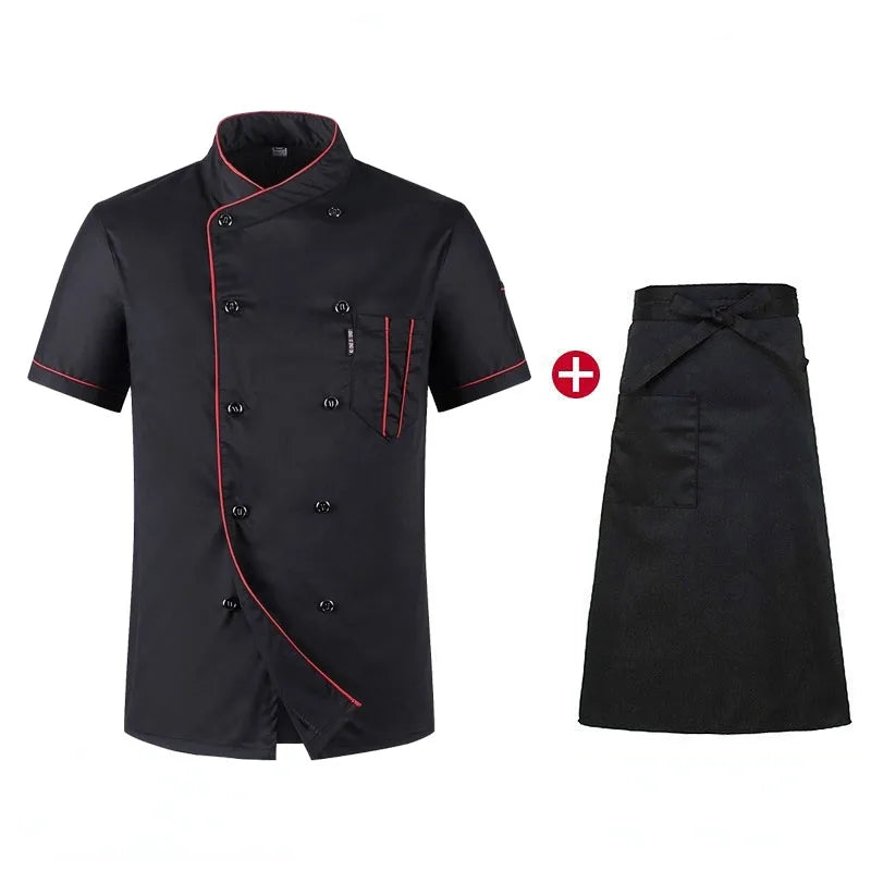 Chef Jacket Short  Sleeve  Cook Coat Barista Baker Work Uniform Waiter Restaurant Hotel Clothes