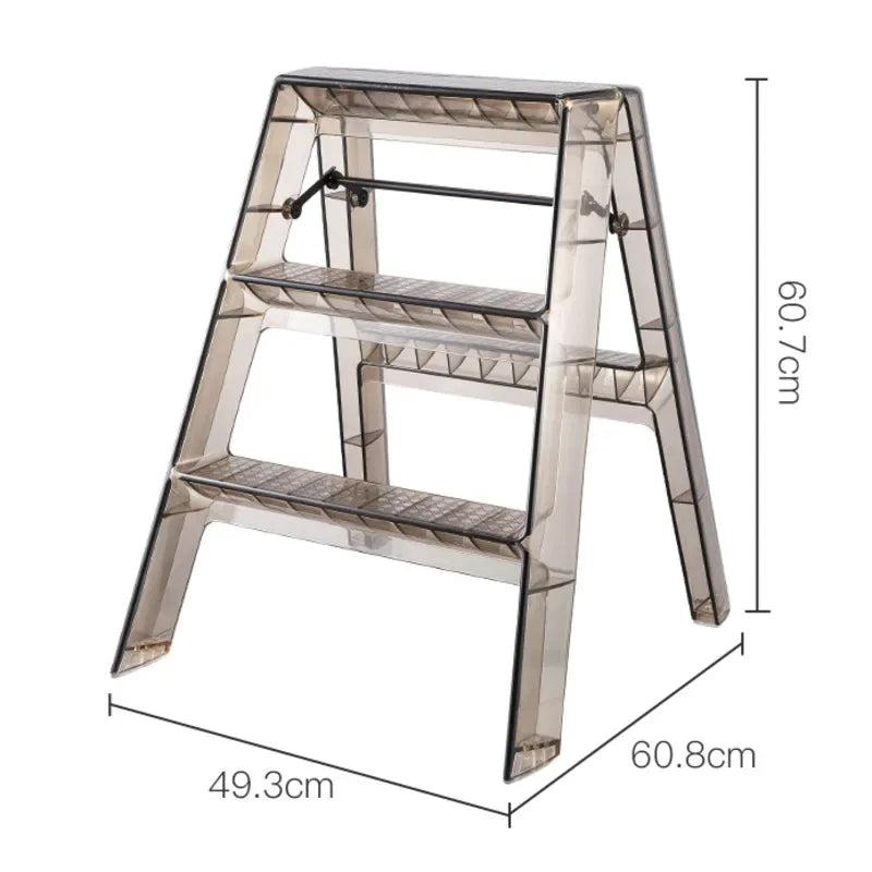 Nordic Light Luxury Ladder chair Folding High Stools Kitchen Transparent Acrylic Step Stools Ladder Non-slip Pedal 3 Step Ladder