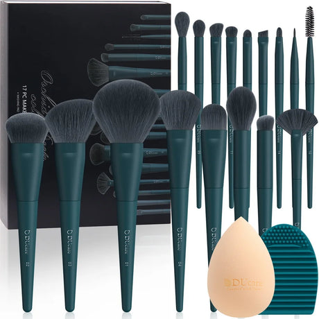 DUcare Professional Makeup Brushes kits Synthetic Hair 17Pcs with Sponge & cleaning tools Pad for Cosmetics Foundation Eyeshadow