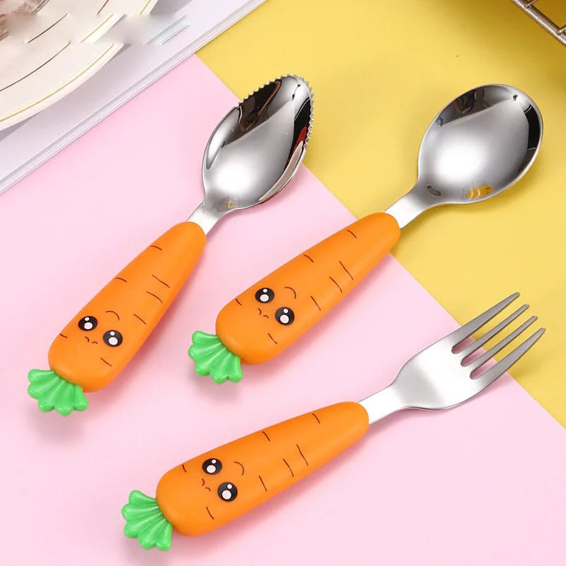 1/3Pcs Baby Feeding Utensils Cartoon Vegetable Fork Spoon Child Cutlery Set Kid Teaspoon Tableware Kitchen Gadgets Baby Items