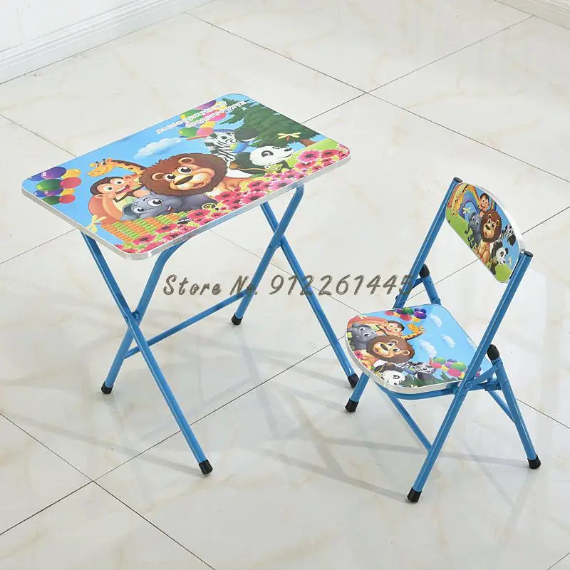 Kindergarten pupils children foldable learning tables and chairs set, writing desk and dining table can be raised and lowered