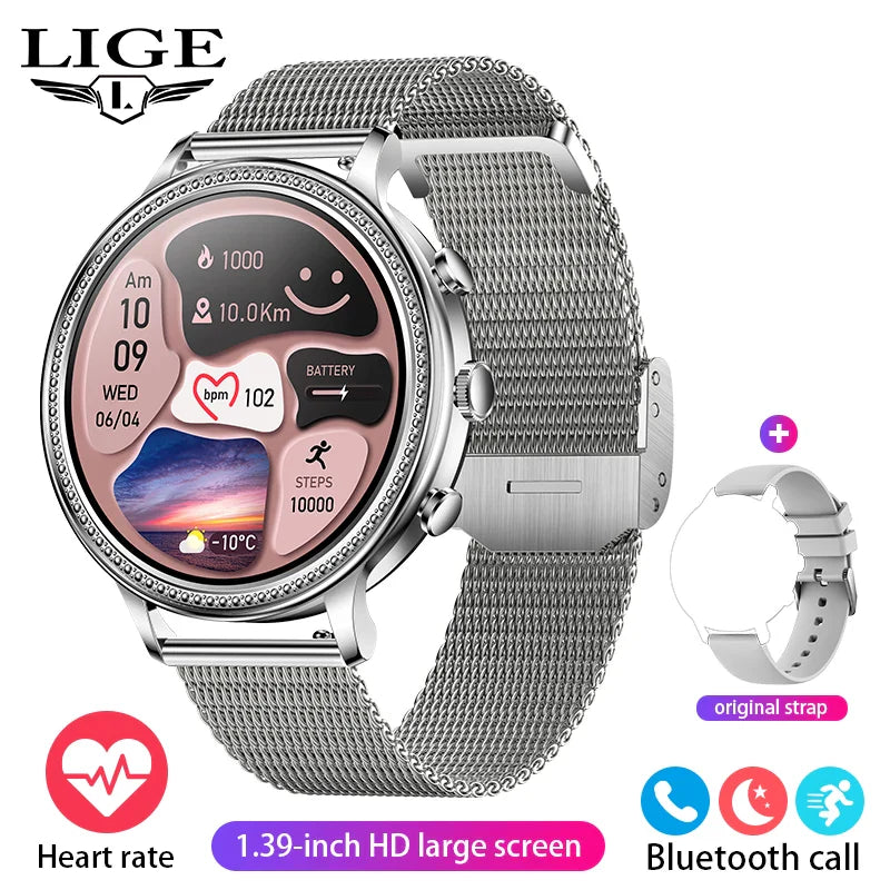 LIGE Luxury Smart Watches For Women Bluetooth Call Connected Phone Women Watch Health Monitor Sports Smartwatch 2023 Women Gift