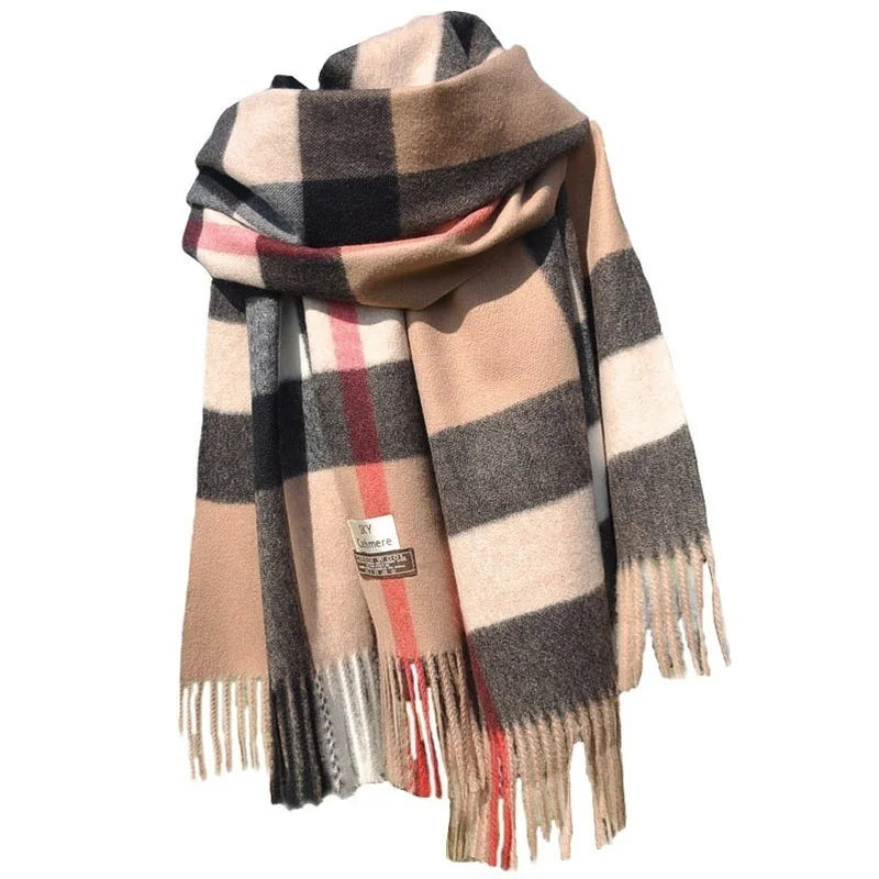 2024 Pamwallymensa Women's Scarf Winter Luxury Brand Tippet Scarves for Ladies  Plaid Shawls Warm British Style Thicken Man