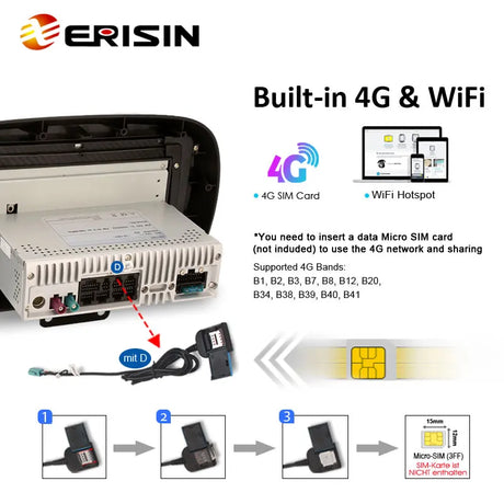 Erisin ES8950F IPS CarPlay Auto Android 13.0 Car Multimedia System For Fiat 500X Stereo GPS Navi DSP WiFi 4G LTE Bluetooth 5.0