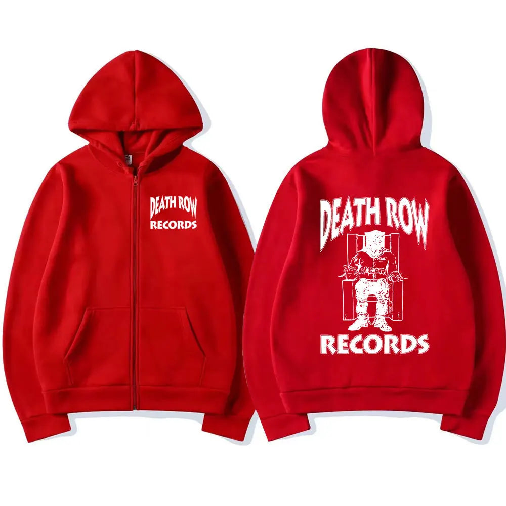 Death Row Records Zipper Hoodies Rapper Tupac 2pac Graphic Hoodie Unisex Sweatshirt Oversized Hip Hop Men's Zip Up Jacket Coats