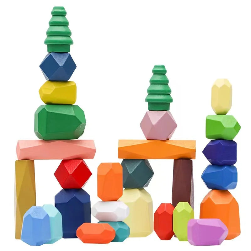 Montessori Rainbow Wooden Stone Stacking Blocks Stapelstenen Balans Kinder Balance Stapelsteen Educational Toys For Children