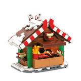 Gobricks MOC Winter Street View Christmas Grilling Stand Building Block set Hot Drinks Stands Tuk-Tuk Coffee Brick Kids Toy Gift