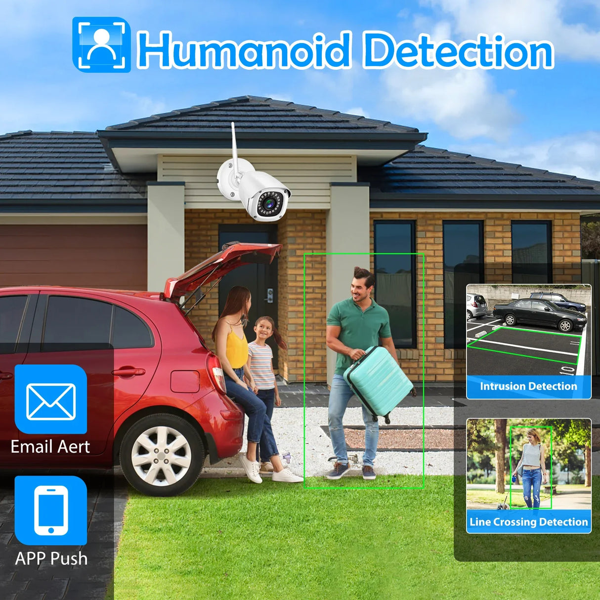 Gadinan 3MP Outdoor WiFi Camera Kit 2.8mm AI Face Detect Audio Security CCTV Humanoid Detection NVR Video Surveillance System