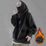 Hip Hop Mans Hooded Sweatshirts Autumn And Spring Solid Long Sleeve Ninjas Hoodie Pocket High Neck Loose Hooded Sweatshirt