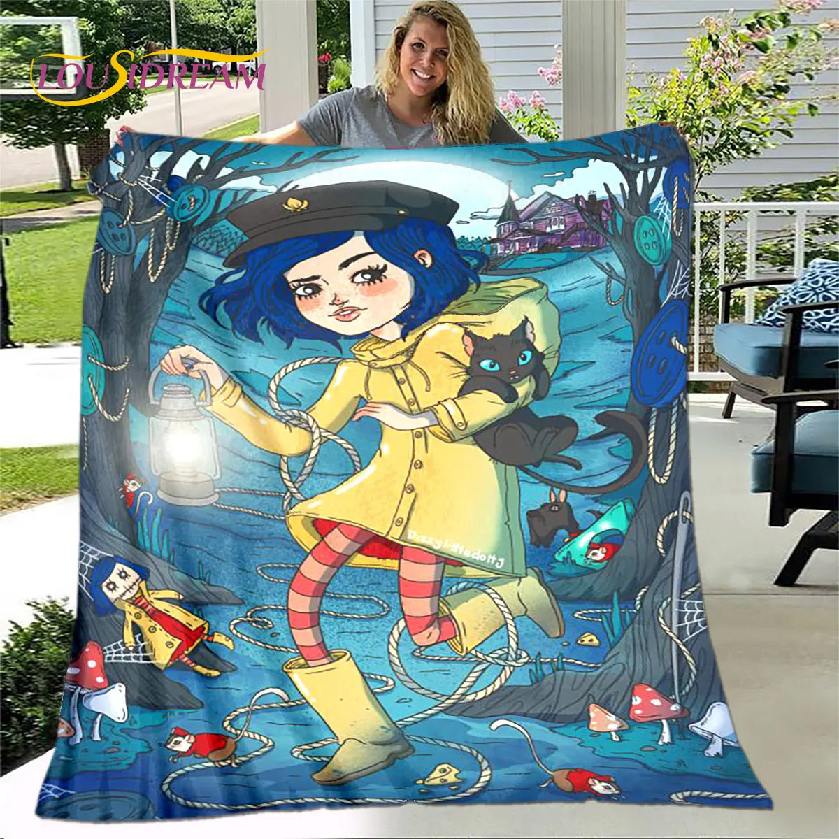 3D Cartoon Coraline Blanket,Flannel Blanket Throw Blanket,Children's Warm Blanket for Home Living Room Bedroom Beds Sofa Office