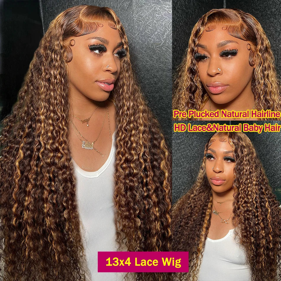 40 Inch 13x6 Curly Highlight Ombre Guluess Hd Lace Front Human Hair Wig 4/27 Colored Deep Wave 13x4 Lace Frontal Wigs On Sale