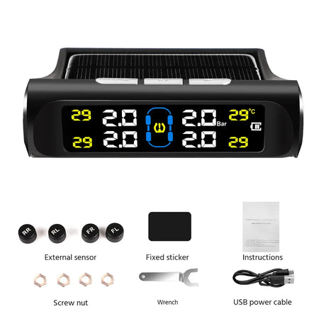 4 External Sensors Car Solar Power TPMS Tire Pressure Alarm Colorful Digital Display Auto Warning Presssure Monitoring System