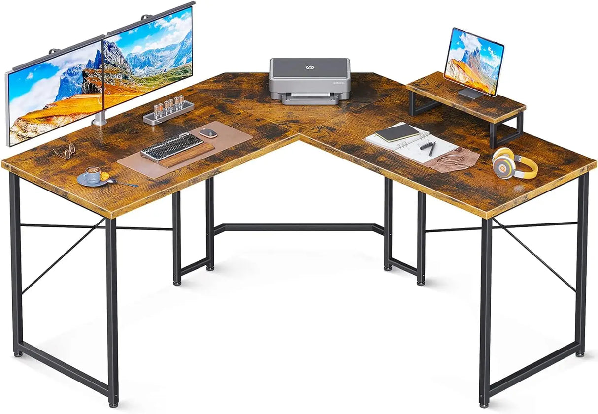 L Shaped Gaming Desk, 51 Inch Computer Desk with Monitor Stand, PC Gaming Desk, Corner Desk Table for Home Office