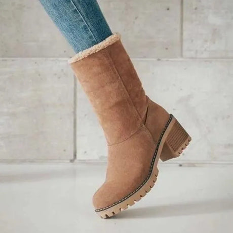 BCEBYL Autumn and Winter Fashion New Casual Comfortable Plus Velvet Warm Square Heel Round Toe Solid Color Women's  Ankle Boots