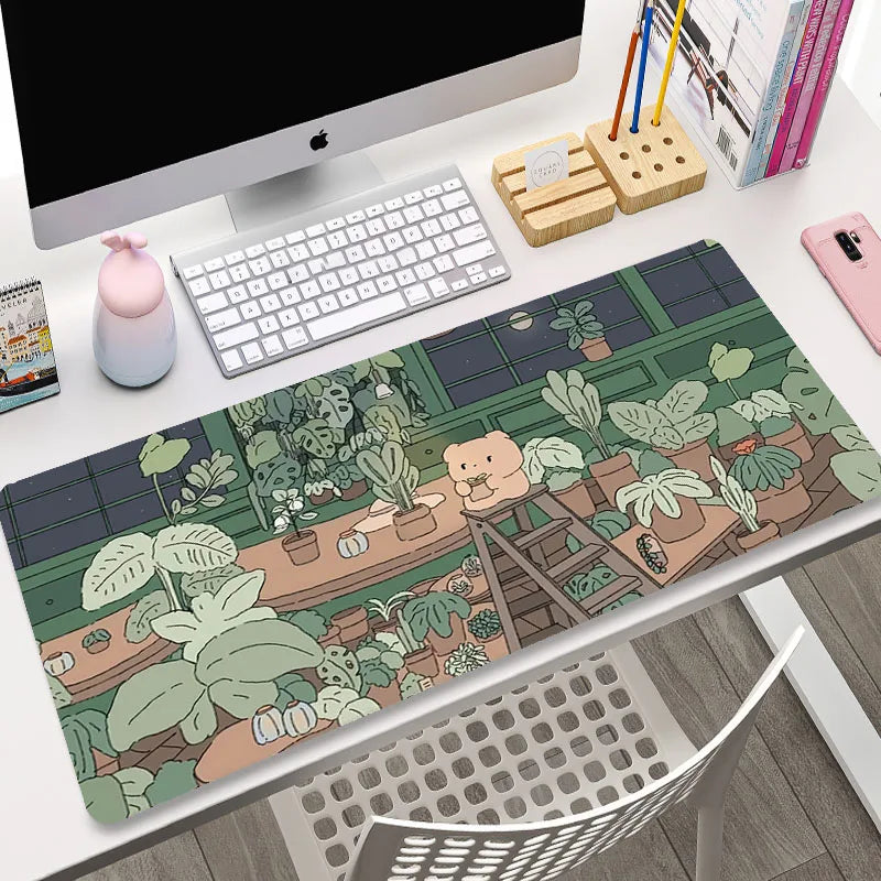 Cute Cat Large Gaming Keyboard Mouse Pad XL Green Plant Computer Gamer Tablet Mause pad Long Mousepad XXL 900x400 Play Mice Mats