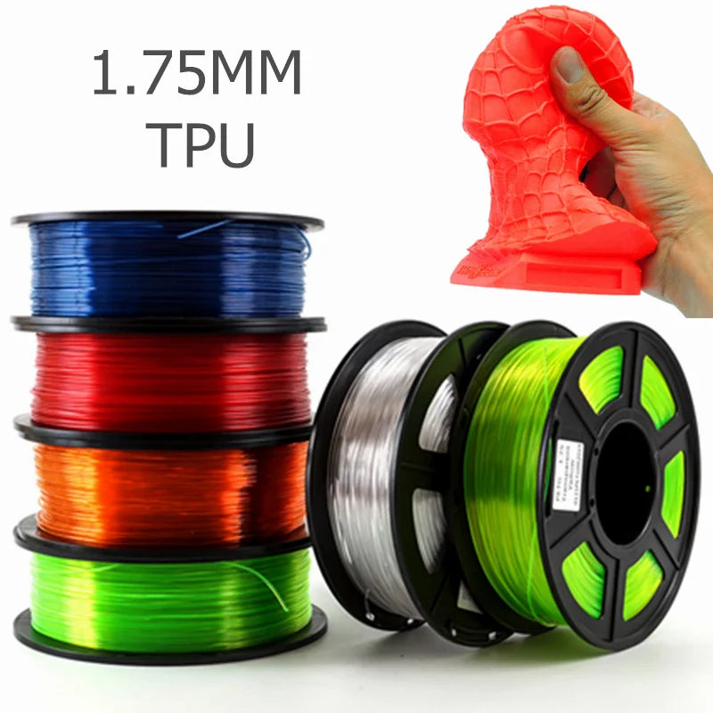 3D Printer Filament 1.75mm 250G TPU 3D Plastic Printing Filament Flexible Filament Printing Materials Gray Black Red Color