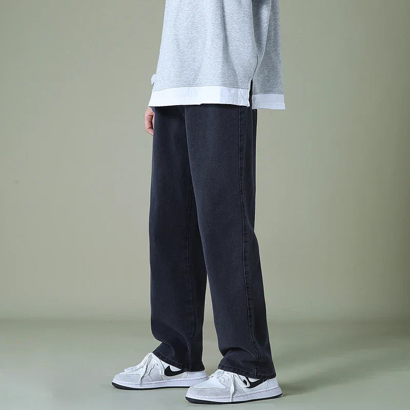 2023 New Brand Spring Men Korean Fashion Blue Pink White Jeans Streetwear Hip Hop Baggy Denim Trousers Straight Wide Leg Pants