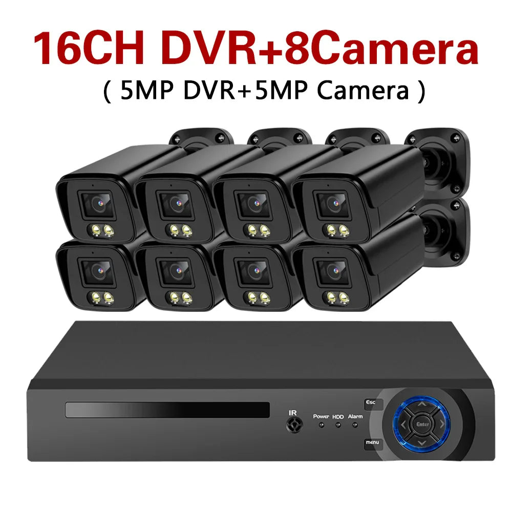 5MP 16PCS CCTV Camera Full Color Night Vision 16CH DVR Security Camera System Set XMEYE Video Surveillance AHD System Kit 8CH