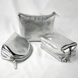 New Fashion Silver Soft Leather Clutch Cosmetic Bag Travel Portable Bathroom Organizer Storage Makeup Bag Toilet Bag Pouch