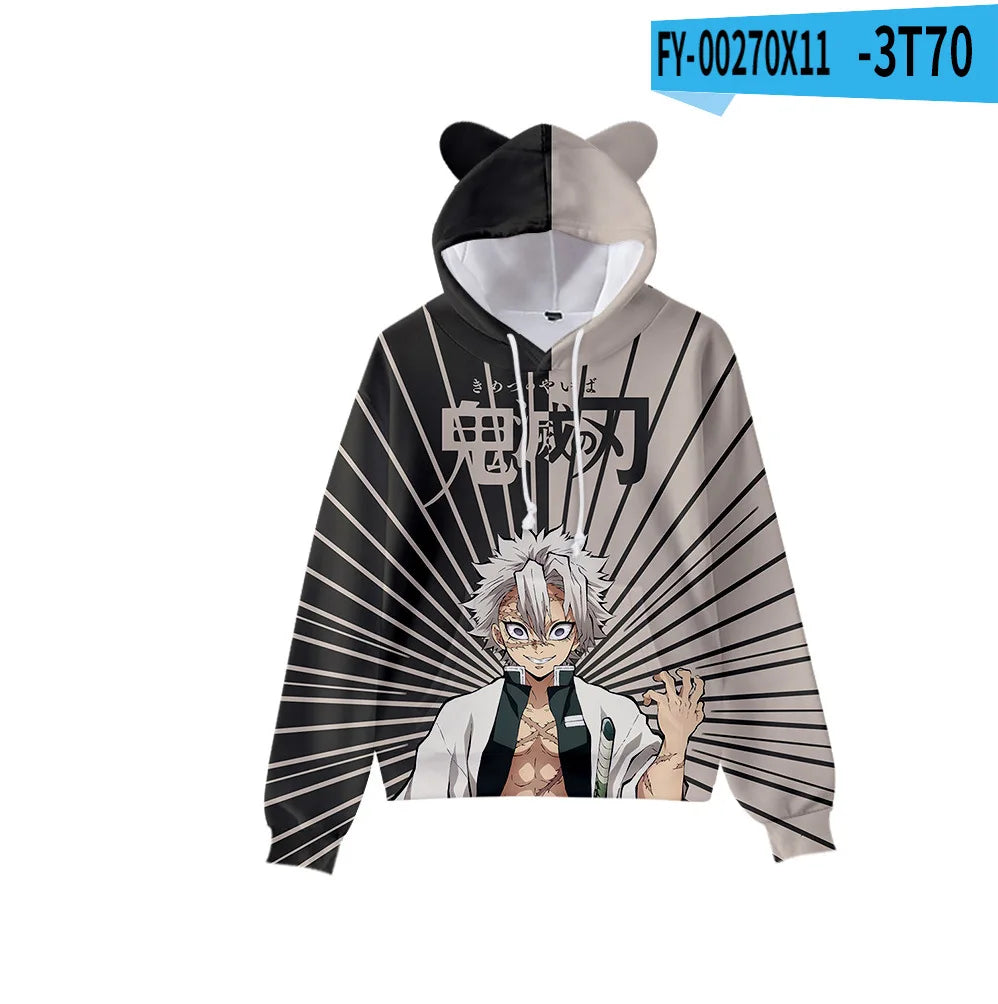 Anime Demon Slayer Hoodies Women Cat Ears Cartoon Sweatshirt Tops Kamado Nezuko 3D Harajuku Boys Girls Cosplay Costume Pullover