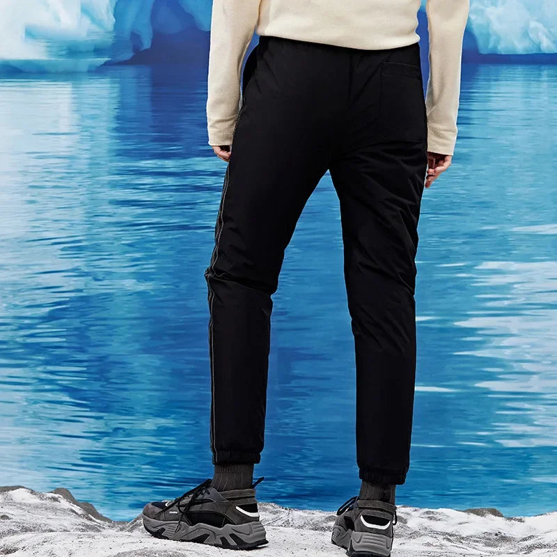 2023 Winter Men's Striped Youth Cold and Warm Sports, Leisure and Fashion Versatile Solid Color Goose Down Pants Down Pants