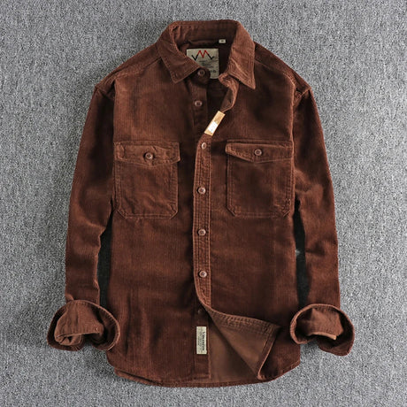 Vintage washed corduroy long-sleeved shirt men's simple and loose-fitting winter thick-style shirt coat