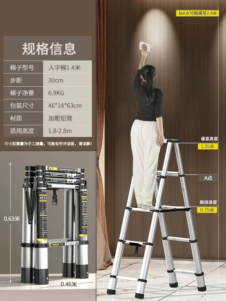 Home Kitchen Telescopic Ladder Aluminum Alloy Step Stools Multi-functional Engineering Ladder Portable Folding Straight Ladder