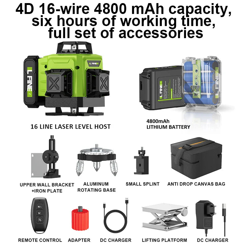 LFINE 3D/4D Laser Level 12/16 Lines Horizontal And Vertical With Remote Control 8 Lines 360°Self-leveling Laser Levels