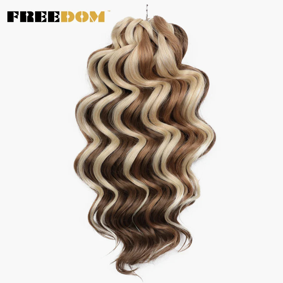 FREEDOM Deep Wavy Twist Crochet Hair 16 Inch Synthetic Curly Crochet Braids Hair High Temperature Fiber Braiding Hair Extensions