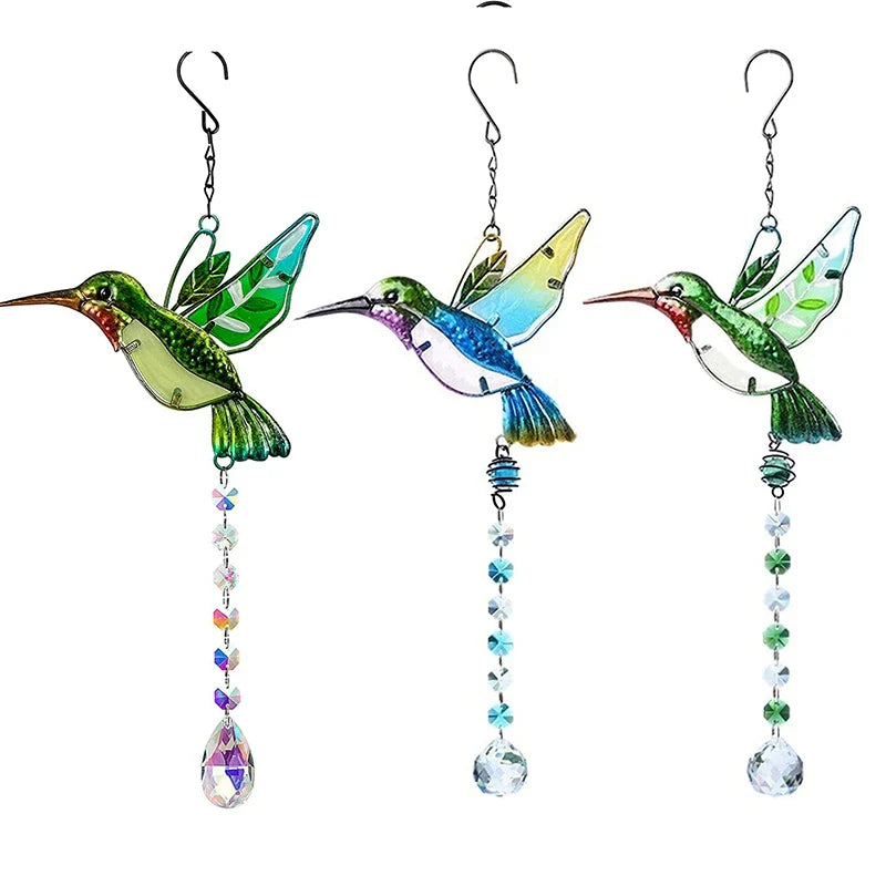 Outdoor Hanging Wind Chimes Suncatchers Crystal Prism Ball Butterfly Hummingbird Design Pendants Ornament Home Garden Decoration