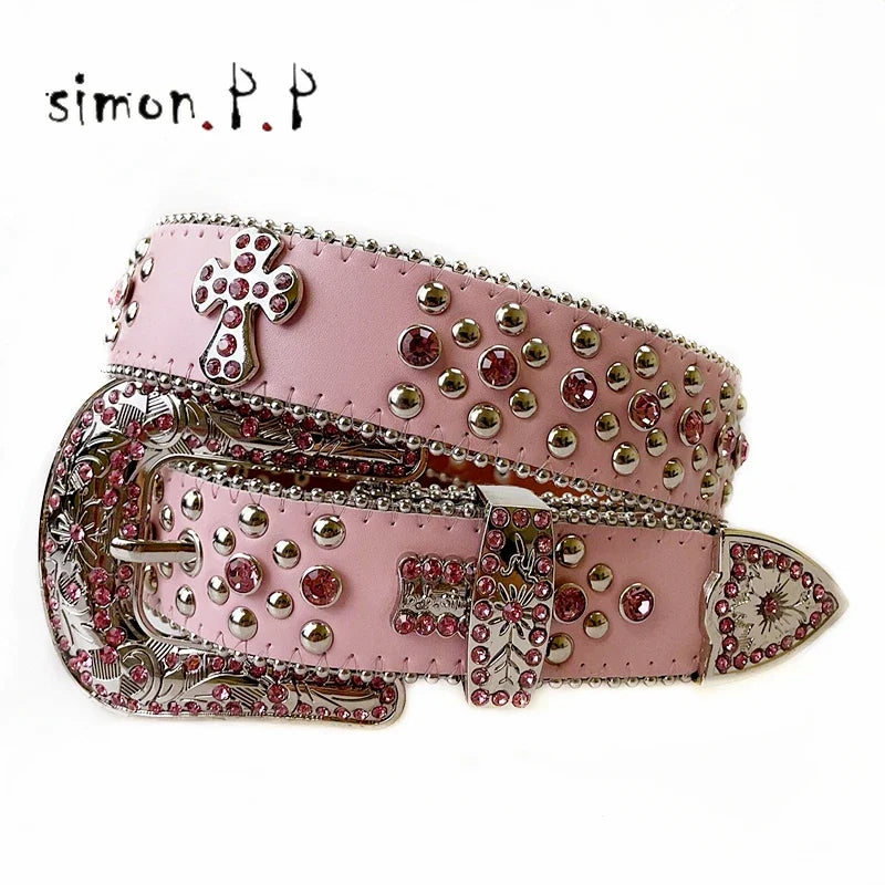 Punk Western Rhinestone Belts for Women Luxury Diamond Strap Cowgirl Cowboy Bling Crystal Pin Wide Buckle Studded Y2K Mens Belts