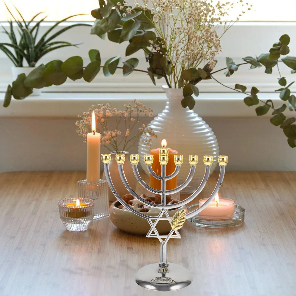 Jewish Candle Holder Branch Candlestick Metal Candle Holder Party Ornament Jewish New Year Nine Headed Candlestick